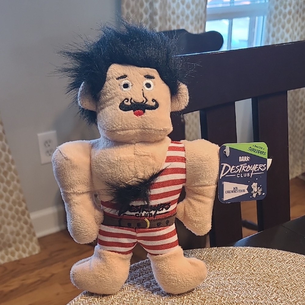BarkBox NWT Destroyers Club Mr. Chewniverse Striped Dog Toy with Mustache
